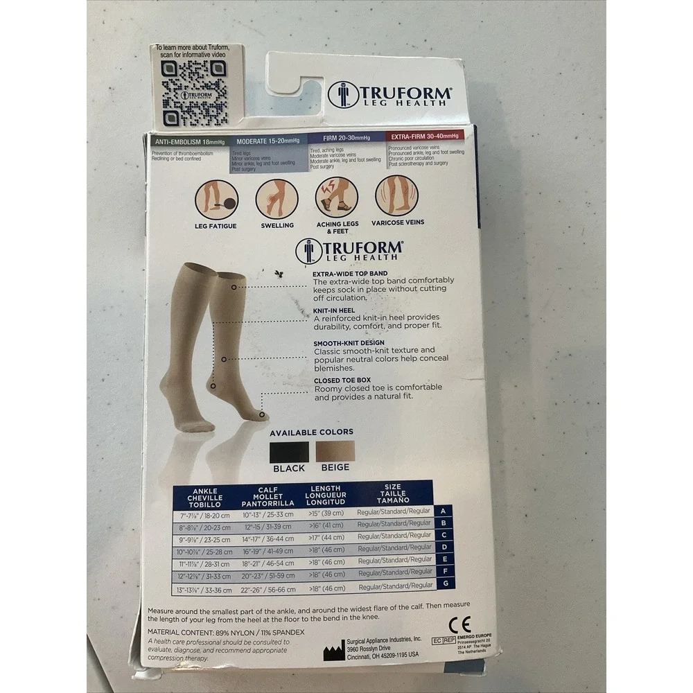 Compression‎ Stockings 15-20 Truform Below Knee Support  Sz C Beige 9808